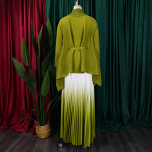 CM.YAYA Gradient Women's Set Full Sleeve Belt Blouse Shirt and Pleated Long Skirts Suit Street Two 2 Piece Set Outfit Tracksuit