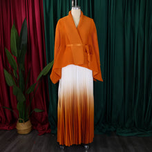 CM.YAYA Gradient Women's Set Full Sleeve Belt Blouse Shirt and Pleated Long Skirts Suit Street Two 2 Piece Set Outfit Tracksuit