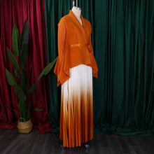 CM.YAYA Gradient Women's Set Full Sleeve Belt Blouse Shirt and Pleated Long Skirts Suit Street Two 2 Piece Set Outfit Tracksuit