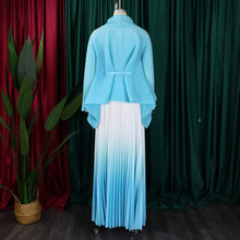 CM.YAYA Gradient Women's Set Full Sleeve Belt Blouse Shirt and Pleated Long Skirts Suit Street Two 2 Piece Set Outfit Tracksuit