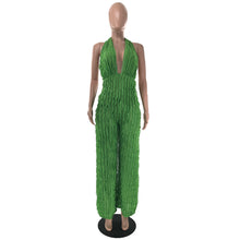 CM.YAYA Fashion Women Wave Ruffles Halter Deep V-neck Backless Sleeveless Wide Leg Jumpsuit 2023 Sexy Party Club Romper Playsuit