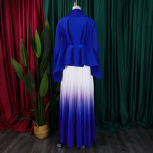 CM.YAYA Gradient Women's Set Full Sleeve Belt Blouse Shirt and Pleated Long Skirts Suit Street Two 2 Piece Set Outfit Tracksuit