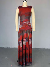 CM.YAYA Elegant Women Print Sleeveless Sweet O-neck Floor-Length Long Dress 2025 Beach Party Birthday Sexy Split Pleated Dresses