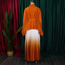CM.YAYA Gradient Women's Set Full Sleeve Belt Blouse Shirt and Pleated Long Skirts Suit Street Two 2 Piece Set Outfit Tracksuit