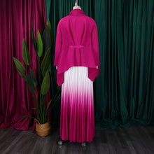 CM.YAYA Gradient Women's Set Full Sleeve Belt Blouse Shirt and Pleated Long Skirts Suit Street Two 2 Piece Set Outfit Tracksuit