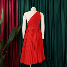 CM.YAYA Women One Shoulder Sleeveless Big Swing Pleated Knee Length Dress 2023 Fashion Street Vestidos Sexy Chic Dresses
