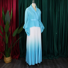 CM.YAYA Gradient Women's Set Full Sleeve Belt Blouse Shirt and Pleated Long Skirts Suit Street Two 2 Piece Set Outfit Tracksuit