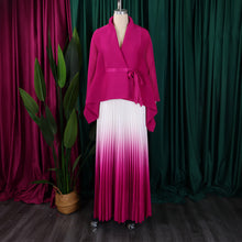CM.YAYA Gradient Women's Set Full Sleeve Belt Blouse Shirt and Pleated Long Skirts Suit Street Two 2 Piece Set Outfit Tracksuit