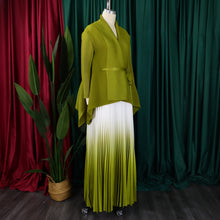 CM.YAYA Gradient Women's Set Full Sleeve Belt Blouse Shirt and Pleated Long Skirts Suit Street Two 2 Piece Set Outfit Tracksuit