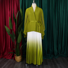 CM.YAYA Gradient Women's Set Full Sleeve Belt Blouse Shirt and Pleated Long Skirts Suit Street Two 2 Piece Set Outfit Tracksuit