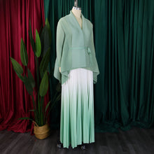 CM.YAYA Gradient Women's Set Full Sleeve Belt Blouse Shirt and Pleated Long Skirts Suit Street Two 2 Piece Set Outfit Tracksuit