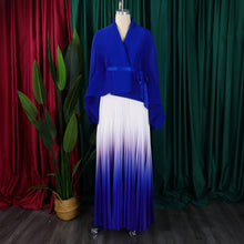 CM.YAYA Gradient Women's Set Full Sleeve Belt Blouse Shirt and Pleated Long Skirts Suit Street Two 2 Piece Set Outfit Tracksuit