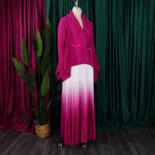 CM.YAYA Gradient Women's Set Full Sleeve Belt Blouse Shirt and Pleated Long Skirts Suit Street Two 2 Piece Set Outfit Tracksuit