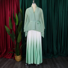 CM.YAYA Gradient Women's Set Full Sleeve Belt Blouse Shirt and Pleated Long Skirts Suit Street Two 2 Piece Set Outfit Tracksuit