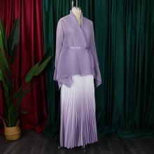 CM.YAYA Gradient Women's Set Full Sleeve Belt Blouse Shirt and Pleated Long Skirts Suit Street Two 2 Piece Set Outfit Tracksuit