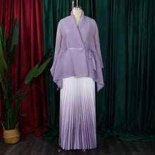 CM.YAYA Gradient Women's Set Full Sleeve Belt Blouse Shirt and Pleated Long Skirts Suit Street Two 2 Piece Set Outfit Tracksuit