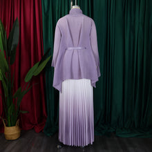 CM.YAYA Gradient Women's Set Full Sleeve Belt Blouse Shirt and Pleated Long Skirts Suit Street Two 2 Piece Set Outfit Tracksuit