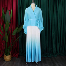CM.YAYA Gradient Women's Set Full Sleeve Belt Blouse Shirt and Pleated Long Skirts Suit Street Two 2 Piece Set Outfit Tracksuit