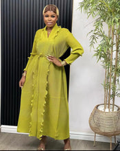 Women Eid Muslim Dress Ruffles Sleeve Dubai Abayas Solid Dresses Sashes Loose Casual Morocco Kaftan Islam Arab Ankle Length