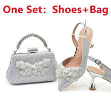 Luxury Italian Shoes and Bag Set for Women Wedding Pointed Toe Women's Pumps High Heel Rhinestones Party Ladies Shoe and Bag Set