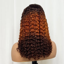 Double Drawn 250% Density Ombre 18 Inches Water Wave Curly Human Hair Wigs 13x4 Transparent Lace Frontal Hair Wig for Women