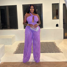 CM.YAYA Fashion Women Wave Ruffles Halter Deep V-neck Backless Sleeveless Wide Leg Jumpsuit 2023 Sexy Party Club Romper Playsuit