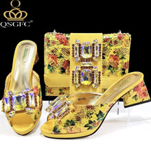 QSGFC Elegant Women Heels for Peep Toe Good Material Design Rhinestone Purple Sandals Italian Shoes and Bags Matching Set 2024