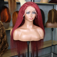 99J Burgundy Colored Kinky Straight 13x4 Lace Front Wig Human Hair Brazilian Remy 13x6 HD Lace Frontal Wig For Women Pre Plucked