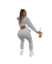 Women's Fitness Running Sets Fleece Long Sleeve Cropped Hoodies+Jogger Tracksuit