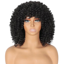 Blonde Curly Wigs for Women Short Afro Kinky Curly Wigs with Bangs Synthetic Heat Resistant Hair Replacement Wig with Wig Caps