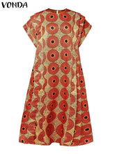 Women Party Maxi Long Dress 2024 VONDA Bohemian Sundress Summer Bat-wing Sleeve Printed Dress Casual Loose Robe Fashion Vestidos