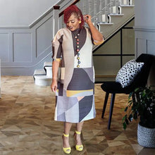 2023 Fashion African 3/4 Sleeve Polyester Plus Size O-Neck Pleated Long Dress Dashiki African Clothes African Dresses for Women