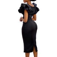 CM.YAYA Women Ruffles Short Sleeve Square Collar Knee Length Dress Street Vestidos Sexy Night Club Party Evening Chic Dresses
