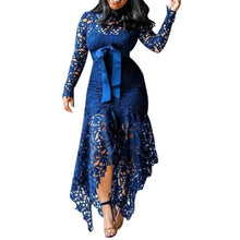 Lace Bow Belted Women Dress Elegant Long Sleeve Irregular Hem Women Bodycon Party Long Dress Vintage Wedding Evening Party Dress