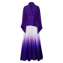 CM.YAYA Gradient Women's Set Full Sleeve Belt Blouse Shirt and Pleated Long Skirts Suit Street Two 2 Piece Set Outfit Tracksuit