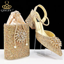 QSGFC High-end Women's Shoes with Diamond Oval Stand Bag Popular in Nigeria Women's High Heels for Special Day