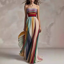 Sexy Strapless Printed Colorful Dress For Summer Elegant Women's Sleeveless Off Shoulder Party Asymmetrical Dress Maxi Vestidos