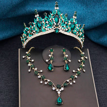 Baroque Wedding Crown for Bride 3-pack Tiara Earrings Necklace Bridal Jewelry Set Champagne Crystal Costume Party Birthday Gift