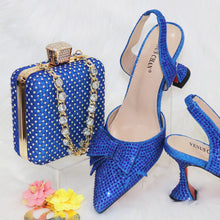 Nigeria Popular New Elegant R.Blue Crinkled Fabric Tote Handle Simple And Versatile Exquisite Party Shoes And bag Set