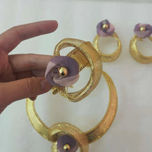 Weaving Hollow Large Pendant 18K Gold Plated Jewelry Set for Women Purple Buds Necklace Earrings Bracelet Ring African Party Gif