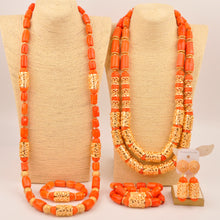 Natural coral beads orange necklace set for stylish Nigerian wedding couple African jewelry