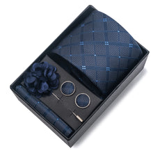 Top Grade Fashion 8 cm Wide Tie Sets Blue Stripe Men's Gravata Handkerchief Cufflink Box Fit Group Workplace Wedding Tie
