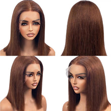 12A Double Drawn 210% Density Bone Straight Hair Bob Wig 13x4 Lace Front Wig 10-16 Inches Chocolate Brown Human Hair Wig