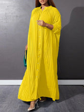 Autumn and Winter Fashion New Women's Loose Round Neck Single Breasted Pleated Temperament Obese Women's Long Sleeved Dress