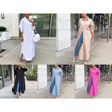 Women Shirt Windproof Shirt Dress Versatile Hem Stylish Autumn Winter Solid Color Shirt Long Dress