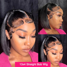 12A Double Drawn 210% Density Bone Straight Hair Bob Wig 13x4 Lace Front Wig 10-16 Inches Chocolate Brown Human Hair Wig