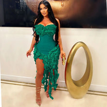 Women Strapless Ruffles Tassel Splicing Irregular Birthday Bodycon Midi Maxi Dress 2025 Even Sexy Party Dresses Vestidos