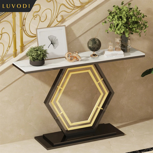 Console Table for Entryway with Geometric Base Sleek Sintered Stone Top Long Accent Table for Hallway,Foyer Decor,Stora