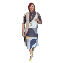 2023 Fashion African 3/4 Sleeve Polyester Plus Size O-Neck Pleated Long Dress Dashiki African Clothes African Dresses for Women