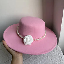 French Style Fedora Hat for Women 10CM Wide Brim Flat Top Felt Hat Winter Autumn Derby Wedding Jazz Hats